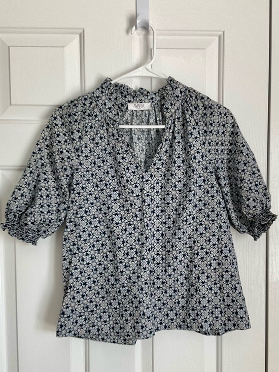 Avara Tops - Luxury Brand AVARA XS Navy and White Summer Blouse